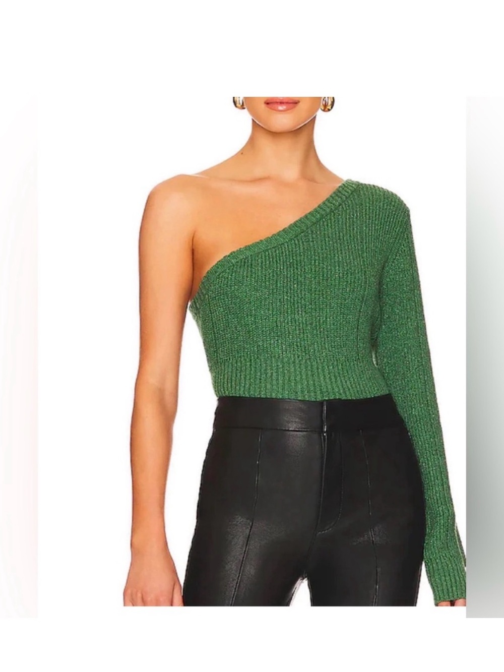 Steve Madden Courtney One-Shoulder Sweater Top in Green